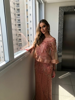 LOCAÇÃO Vestido Rose Gold/Salmão Bordado