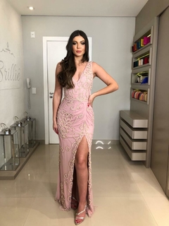 LOCAÇÃO Vestido Rosa Bordado