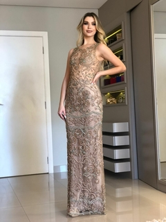 LOCAÇÃO Vestido Bordado Nude e Verde - comprar online