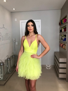 LOCAÇÃO Vestido curto verde neon paetês e tule - comprar online