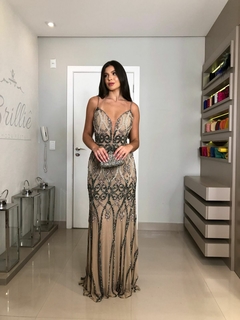 LOCAÇÃO Vestido Bordado Nude e Chumbo - loja online