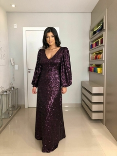 LOCAÇÃO Vestido Roxo em paetês manga longa - loja online