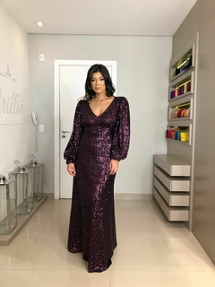 Imagem do LOCAÇÃO Vestido Roxo em paetês manga longa