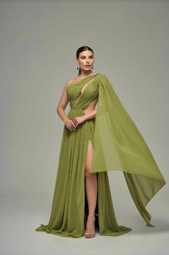 LOCAÇÃO Vestido Verde Oliva Ombro Único