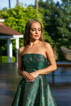 LOCAÇÃO Vestido Camadas Verde com dourado - comprar online