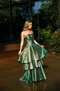 LOCAÇÃO Vestido Camadas Verde com dourado - Brilliê