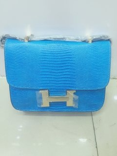 Bolsa Hermés Constance Azul ferragens dourado