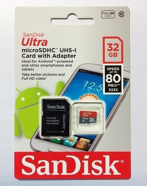 Tarjeta De Memoria Micro SD 32GB 80Mbp/S Con Adpatador SanDisk