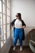 Pantalón de bengalina corte clásico semi chupín tiro alto azul aero - tienda online