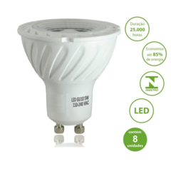 Kit 8 Lâmpadas Dicróica Led 5w 6000k Branco Frio Gu10