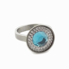 AQ Anillo 002 |  Strass + Piedra celeste