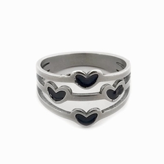 AQ Anillo 004 | 3 Lineas corazon negro