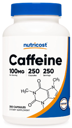 Caffeine 100mg with L Theanine 100mg (240 caps) - Nutricost