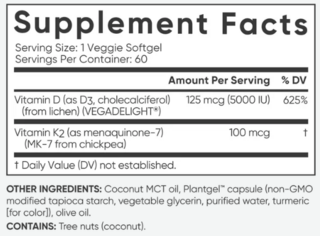 D3 125 mcg 5000 IU + K2 100 mcg x 60 softgels - Sports Research - comprar online