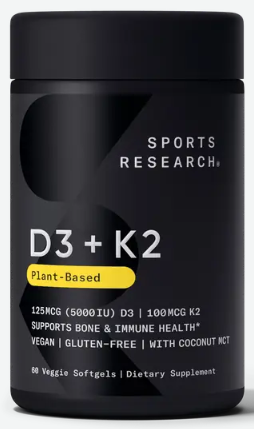 D3 125 mcg 5000 IU + K2 100 mcg x 60 softgels - Sports Research