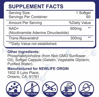 Liposomal NAD+ and trans resveratrol 900 mg x 60 softgels - InGredients - comprar online