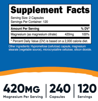 Magnesium Citrate 420mg (240 caps) - Nutricost - comprar online