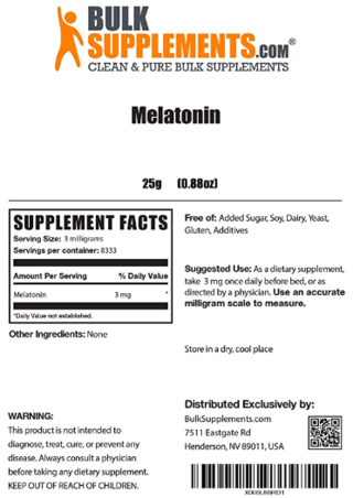 Melatonin (25 gr.) - Bulk Supplements - comprar online