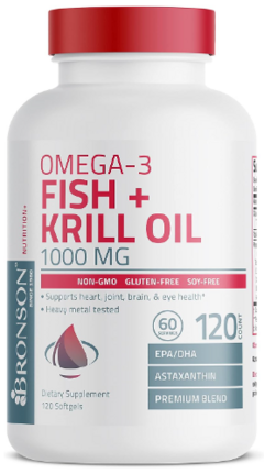 Omega 3 Fish + Krill Oil 1000 mg x 120 caps - Bronson Laboratories
