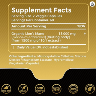 Organic Lions Mane 15000mg x 120caps - Wellness LabsRx - comprar online
