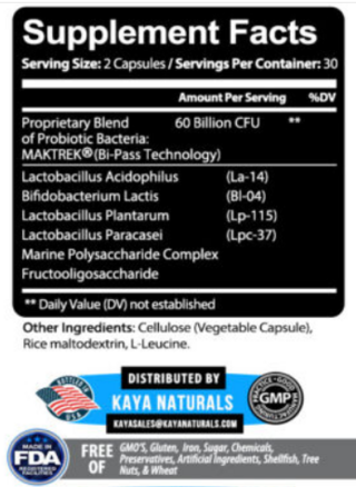 Probiotic 60 Billion CFU with Prebiotics (30 caps) - Kaya Naturals - comprar online