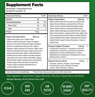 Super Greens with superfoods, probiotics and enzymes ( 258g ) - NutraChamps - comprar online