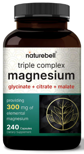 Triple complex Magnesium glycinate + citrate + malate 300mg x 240 caps - Nature Bell