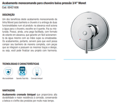 Misturador Monocomando Chuveiro 3/4 Docol Monet Completo - comprar online