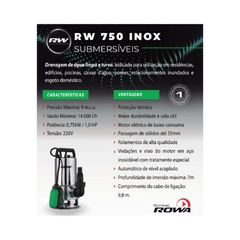 Bomba Inox Rowa 750 Agua limpa e Turva 14000 L/h 220v - comprar online
