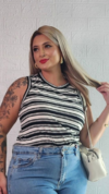 Blusa Regata Feminina Plus Size Listrada Joana