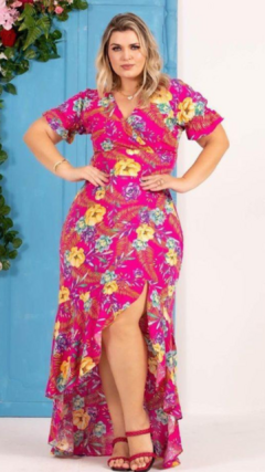 Vestido Feminino Plus Size Mullet Rosa Floral na internet