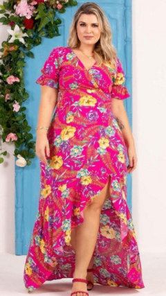 Vestido Feminino Plus Size Mullet Rosa Floral