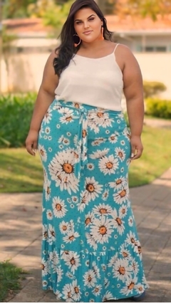 Saia Longa Feminina Plus Size Margaridas