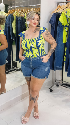 Shorts Feminino Plus Size Jeans Bordado