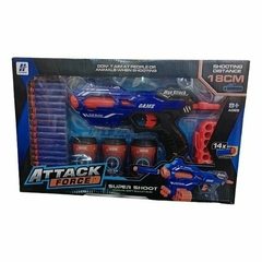 ATTACK FORCE PISTOLA LANZA DARDOS +14 DARDOS + LATAS