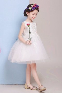 Vestido Renda Menina - Branco e Rosa