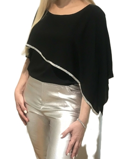 BLUSA CON PICO CON BORDES DE STRASS DE GASA DE CREPPE GEORGETTE - tienda online