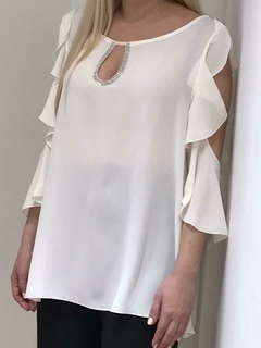 BLUSA CON GOTA DE STRASS CON MANGAS DE VOLADO DE GASA CREPPE GEORGETTE. ULTIMA TENDENCIA - comprar online