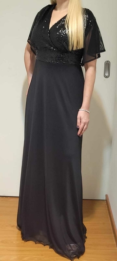 VESTIDO LARGO MODELO CRUZADO CON MANGAS Y LAZO SAMAR MODA - comprar online