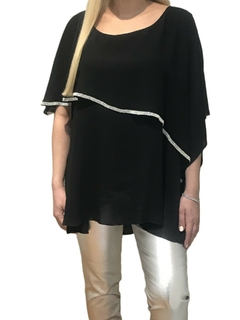 BLUSA CON PICO CON BORDES DE STRASS DE GASA DE CREPPE GEORGETTE - tienda online