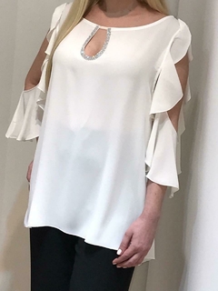 BLUSA CON GOTA DE STRASS CON MANGAS DE VOLADO DE GASA CREPPE GEORGETTE. ULTIMA TENDENCIA - comprar online