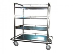 CARRO TRANSPORTE DE BANDEJAS INOX COM 4 PRATELEIRAS