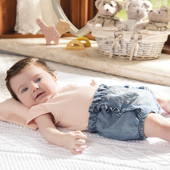 Conjunto Baby Body e Tapa Fralda Jeans Bordado 12308 - Paraíso