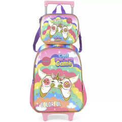 Kit Mochila de Rodinhas e Lancheira UP4YOU Unicórnio Game Rosa - Luxcel 2024