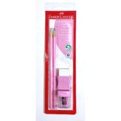 Conjunto Escrita Faber Castell Lápis Grafite - Borracha - Apontador 004 Peças Rosa