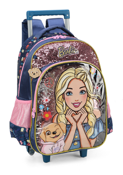 Mochila com Rodinhas Barbie Pet Paetê - Luxcel