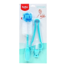 Kit Escova e Pinça para Mamadeira - Azul - Buba - comprar online