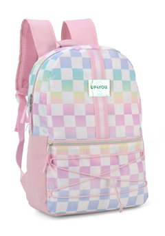 Mochila Escolar Quadriculada Rosa Up4You - Luxcel - comprar online