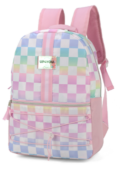 Mochila Escolar Quadriculada Rosa Up4You - Luxcel na internet