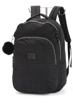 Mochila Escolar Crinkle com Chaveiro Pompom Up4You Preto - Luxcel na internet